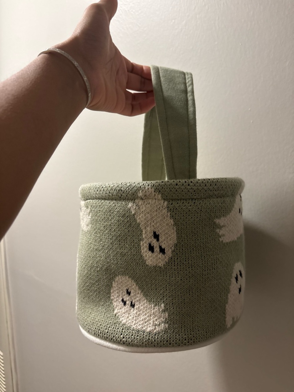 Green Knit Ghost Basket Tote